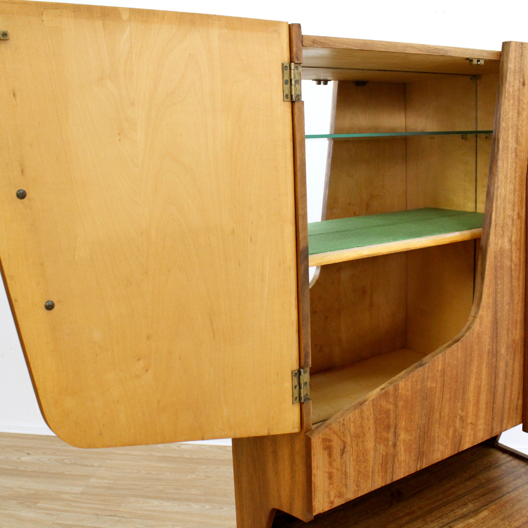 1950S ATOMIC DROP DOWN LIQUOR CABINET DRY BAR