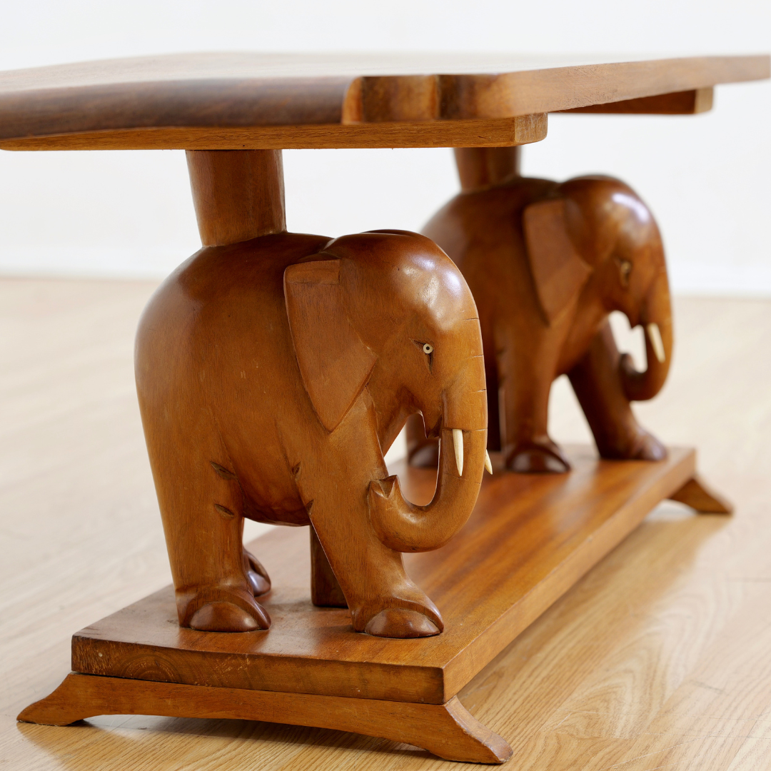 1950S HAND CARVED AFRICAN ELEPHANT COFFEE TABLE