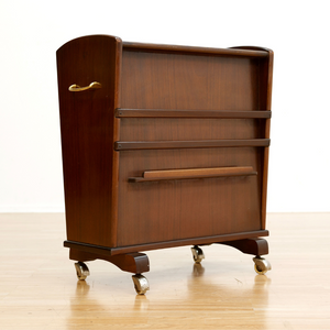 MID CENTURY ENCLOSED PORTABLE BAR CART ON WHEELS
