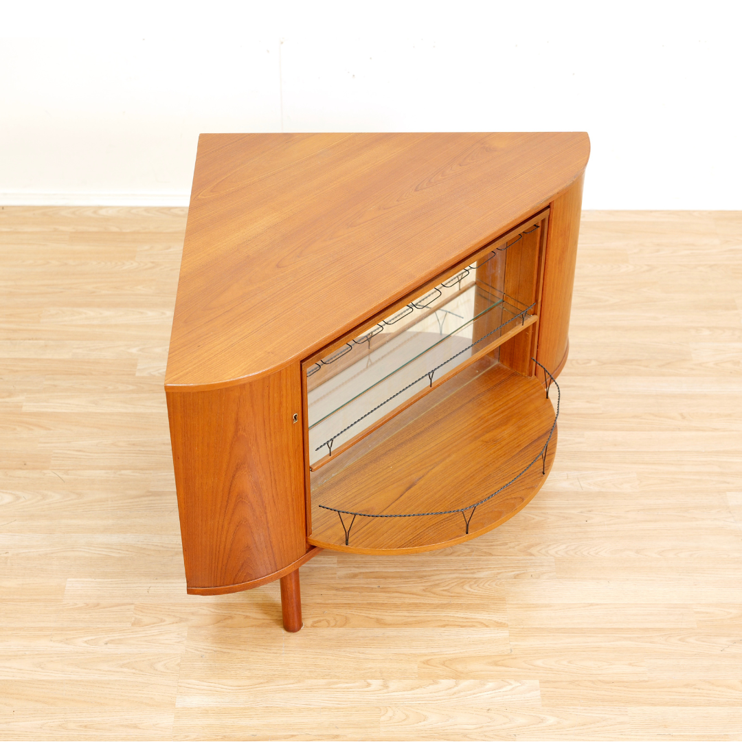 MID CENTURY TEAK REVOLVING CORNER BAR BY SIESTA