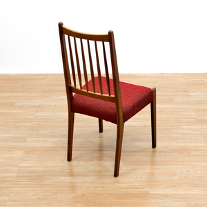 SET OF SIX DANISH MODERN DINING CHAIRS IN TEAK & RED