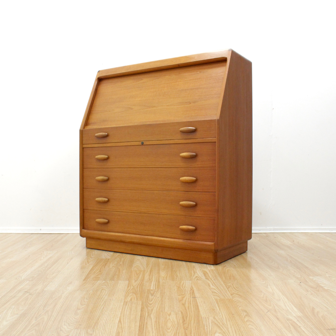 DANISH MODERN TEAK SECRETARY DESK BY BENT MØLLER JØRGENSEN FOR DYRLUND FURNITURE