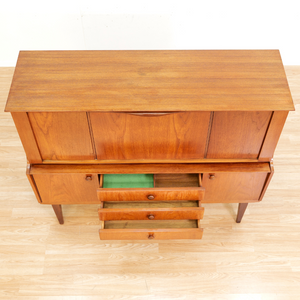 MID CENTURY TEAK BUFFET LIQUOR CABINET CREDENZA BY BEAUTILITY FURNITURE