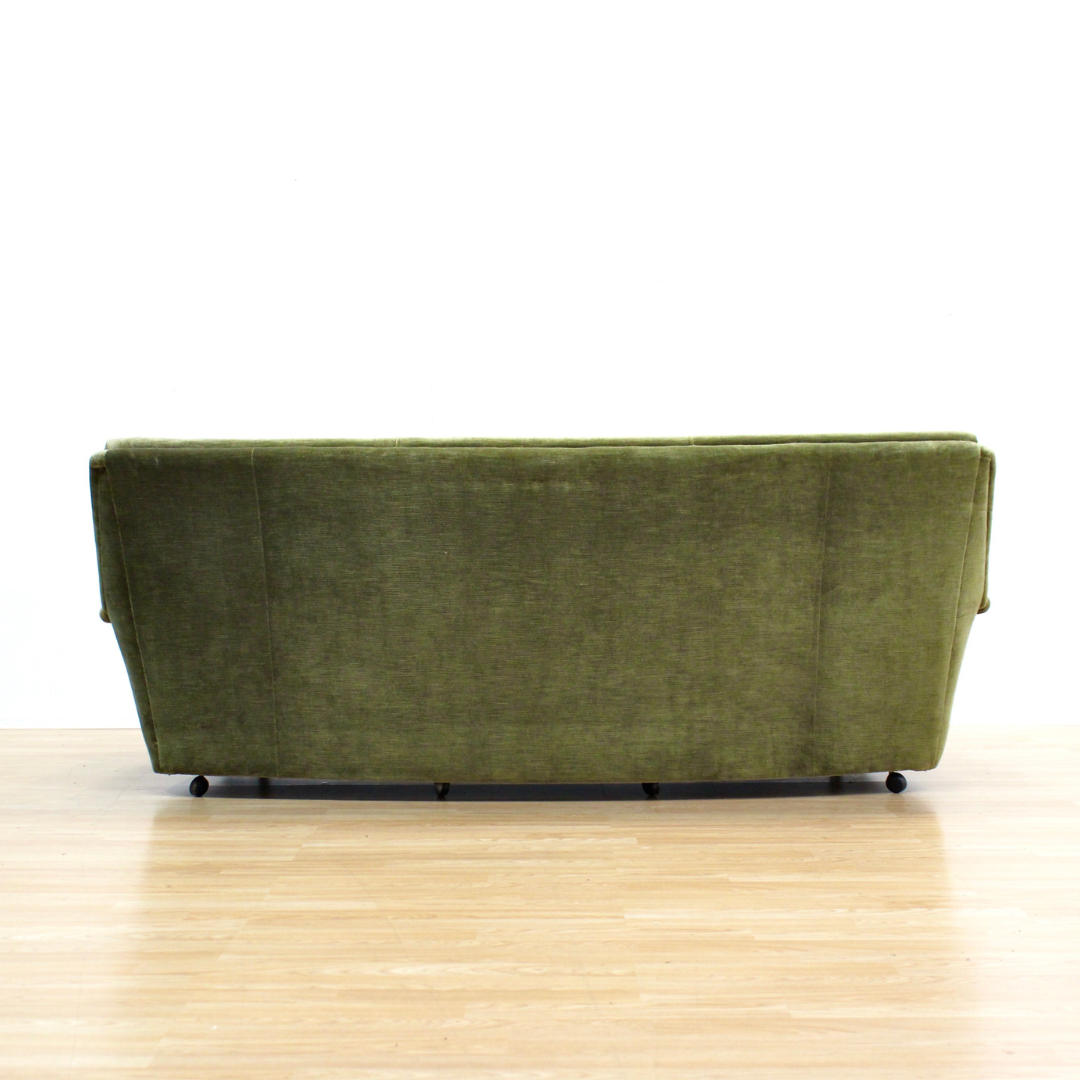 MID CENTURY GREEN DRAYLON SOFA & CHAIRS BY HEALS OF LONDON