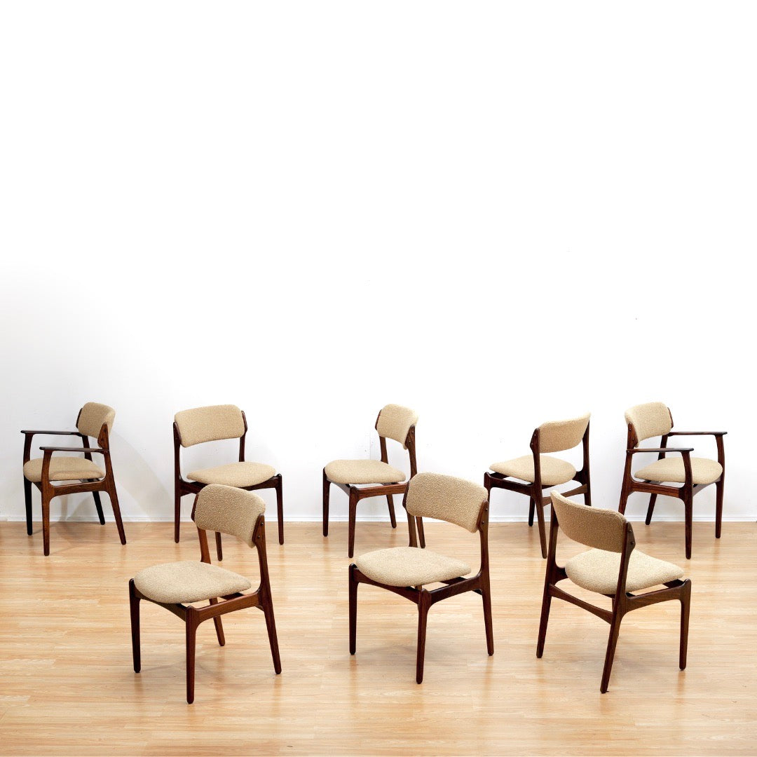 SET OF EIGHT DANISH MODERN MODEL 49 ROSEWOOD DINING CHAIRS BY ERIK BUCH