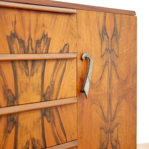 1930S ENGLISH ART DECO MATCHBOOK GRAIN BUFFET CREDENZA BY FARLOW