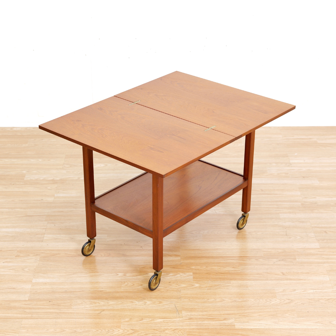 MID CENTURY TEAK FOLDING BAR CART