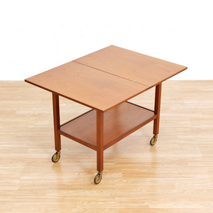 MID CENTURY TEAK FOLDING BAR CART