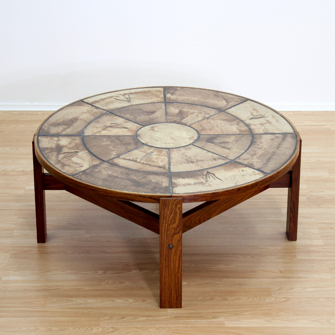 LARGE ROUND DANISH MODERN TILE TOP COFFEE TABLE BY POUL H POULSEN FOR GANGSO MOBLER