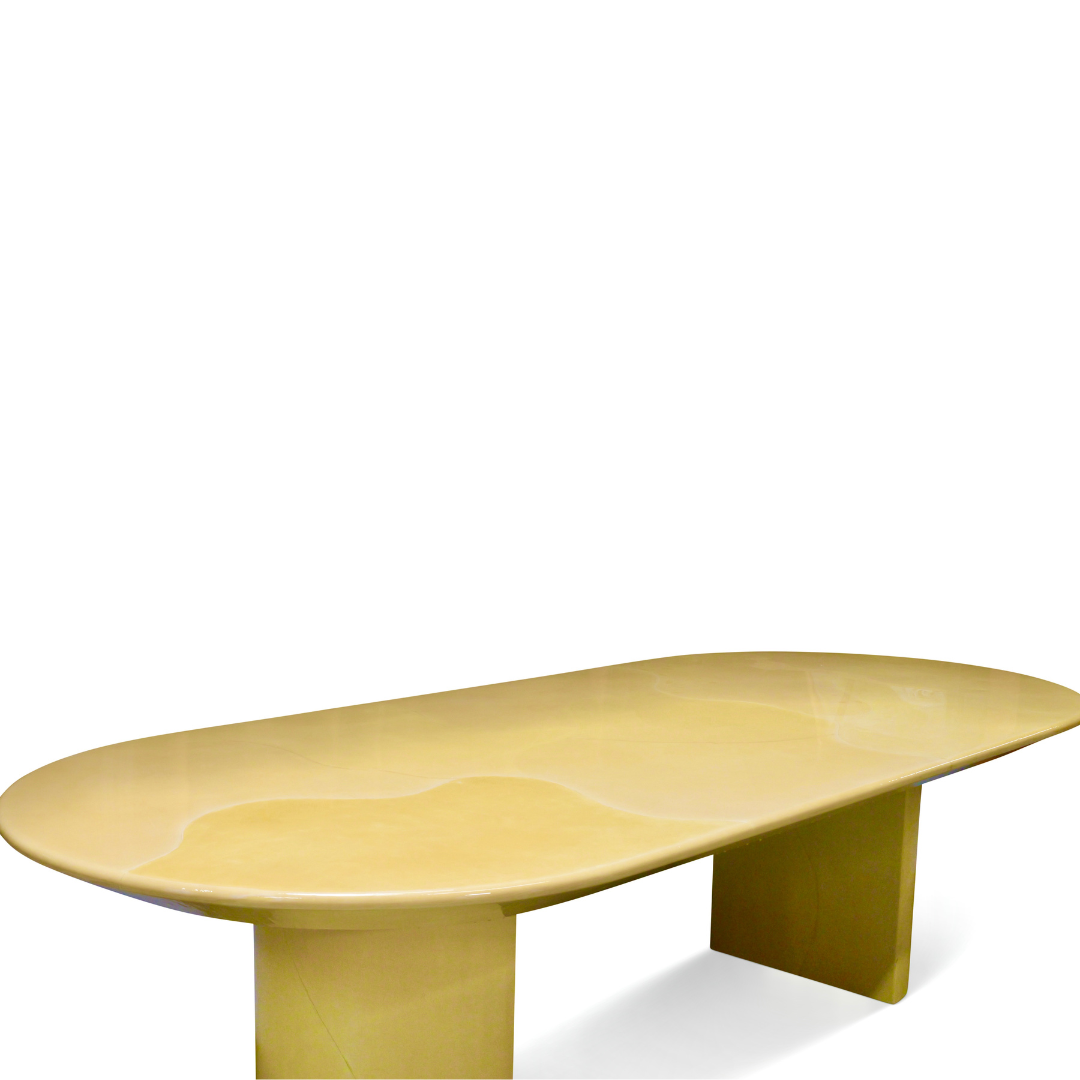 POSTMODERN 1980S KARL SPRINGER GOATSKIN CONFERENCE DINING TABLE OVAL KNIFE EDGE TOP DUAL DEMILUNE PEDESTAL BASE