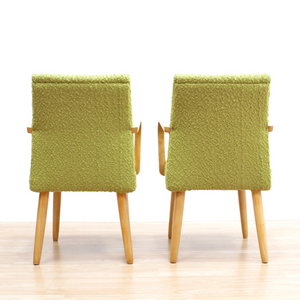 PAIR OF MID CENTURY 1950S BENT WOOD COCKTAIL LOUNGE CHAIRS IN GREEN TWEED