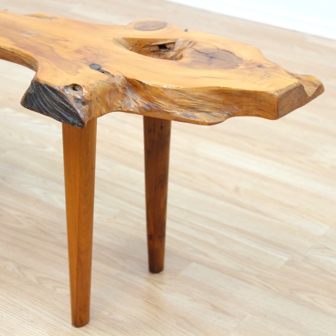 MID CENTURY LIVE EDGE SOLID YEW COFFEE TABLE BY REYNOLDS OF LUDLOW