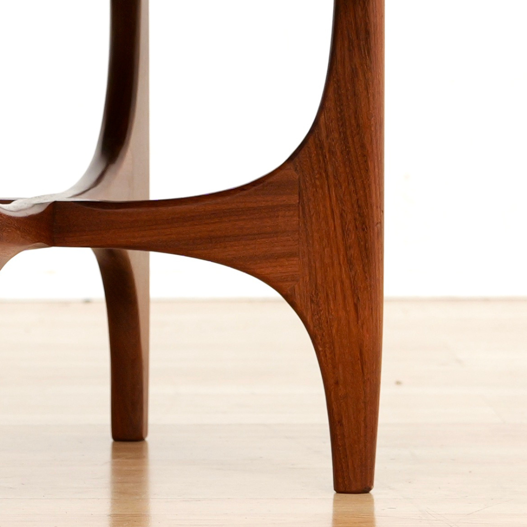 MID CENTURY ASTRO VANITY STOOL BY G PLAN IN TEAK & RED