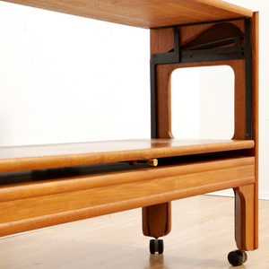MID CENTURY MECHANICAL BAR CART FOLDING CONSOLE TABLE
