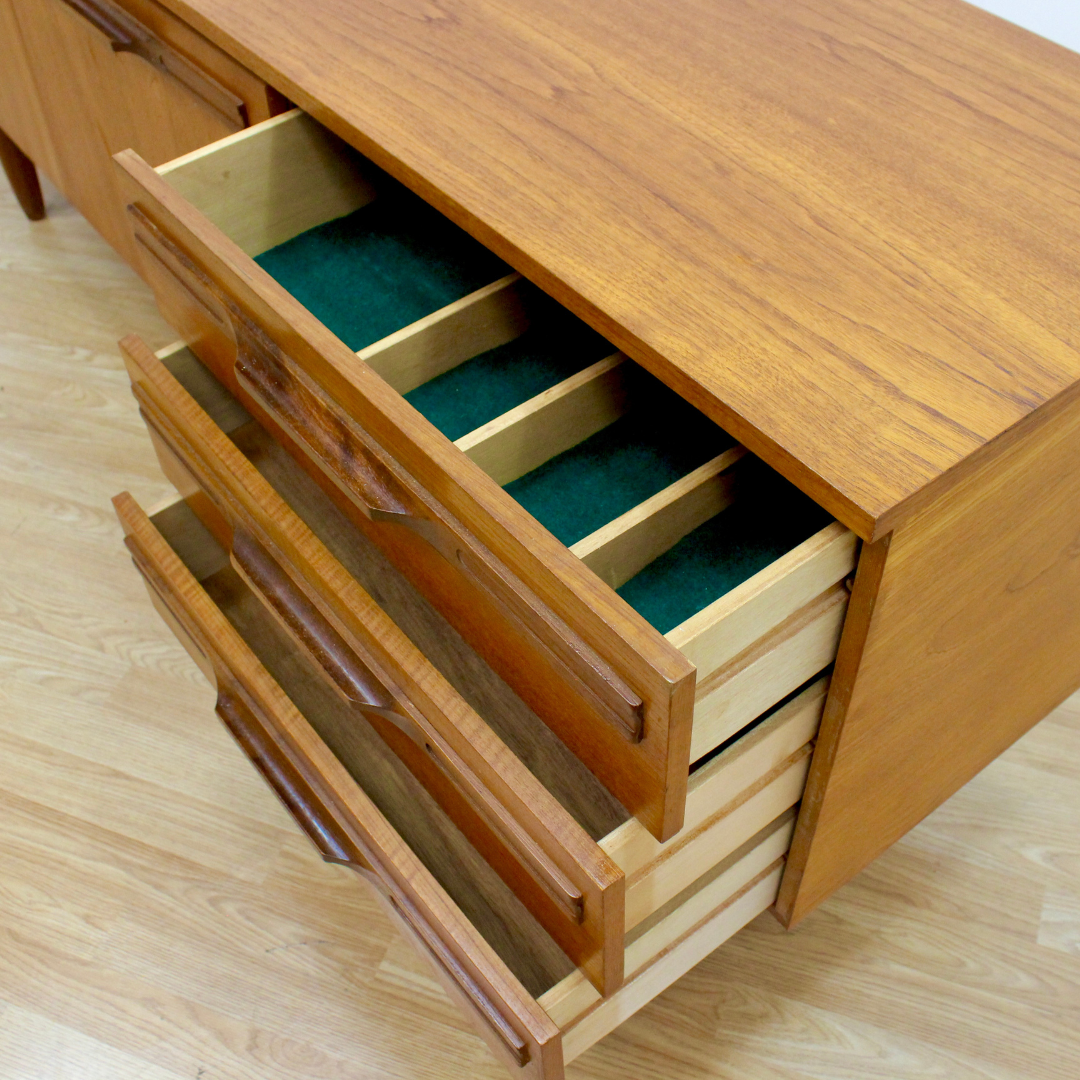 MID CENTURY LONG TEAK CREDENZA BY STONEHILL FURNITURE