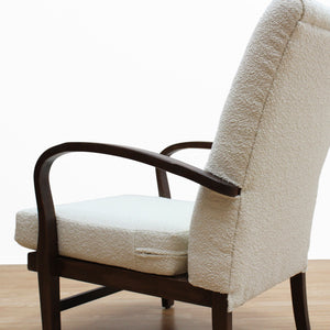 VINTAGE OAK 1940S BENTWOOD ARM CHAIR IN BOUCLE