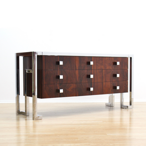 VINTAGE BRITISH ROSEWOOD & CHROME DRESSER CREDENZA BY TIM BATES FOR PIEFF FURNITURE