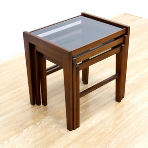 DANISH MODERN SMOKED GLASS NESTING SIDE TABLES