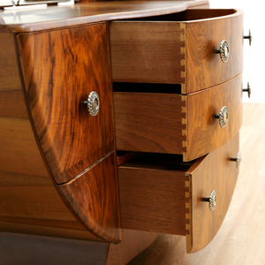 1960S ART DECO REVIVAL WALNUT VANITY DRESSER AND MIRROR