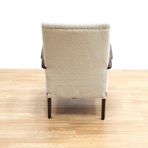 VINTAGE OAK 1940S BENTWOOD ARM CHAIR IN BOUCLE