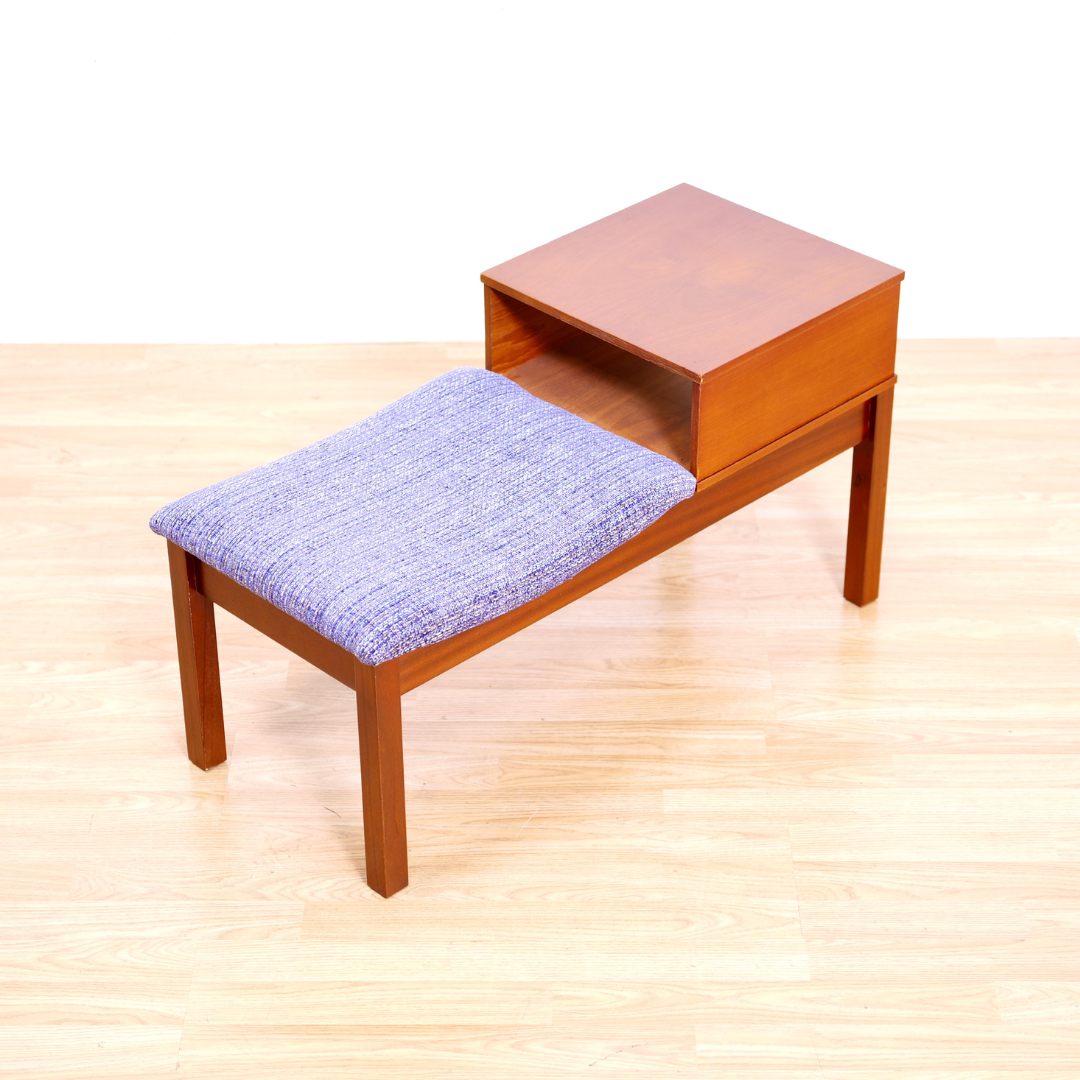 MID CENTURY ENTRYWAY BENCH IN PURPLE CHENILLE