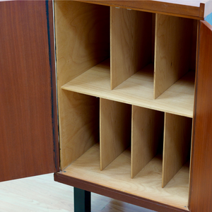 MID CENTURY TEAK VINYL RECORD STORAGE CABINET