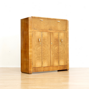 1930S ENGLISH ART DECO WALNUT BURL DRY BAR LIQUOR CABINET