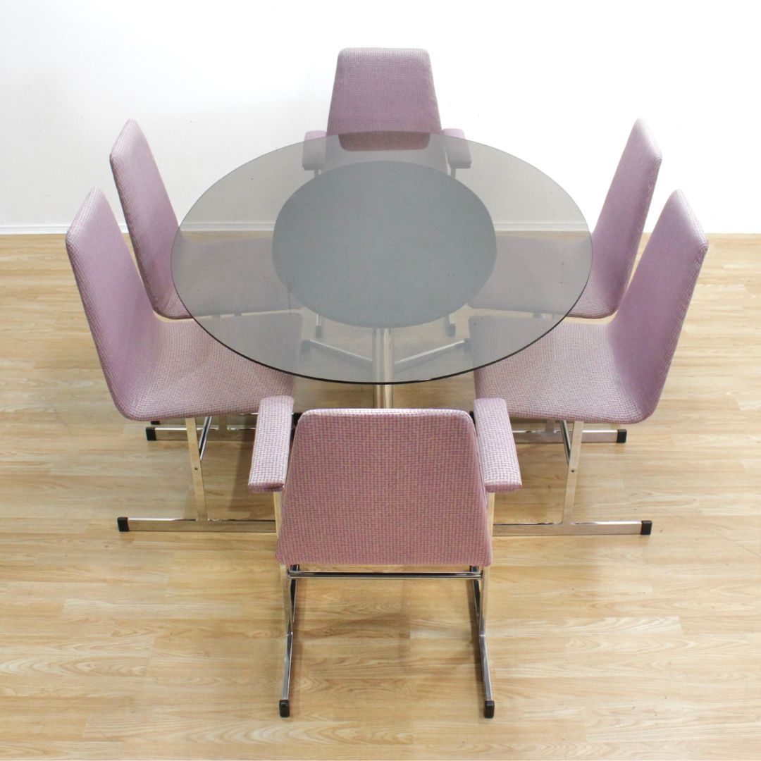 VINTAGE POST MODERN CHROME TABLE & CHAIRS BY TIM BATES FOR PIEFF FURNITURE