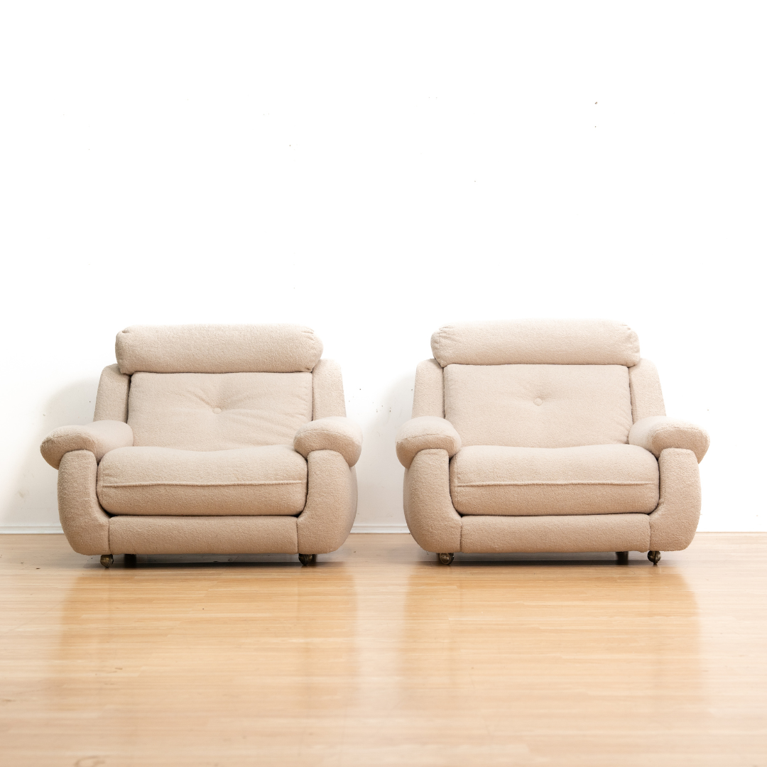 PAIR OF 1970S POST MODERN LOUNGE CHAIRS IN BOUCLE BY ENGLANDER