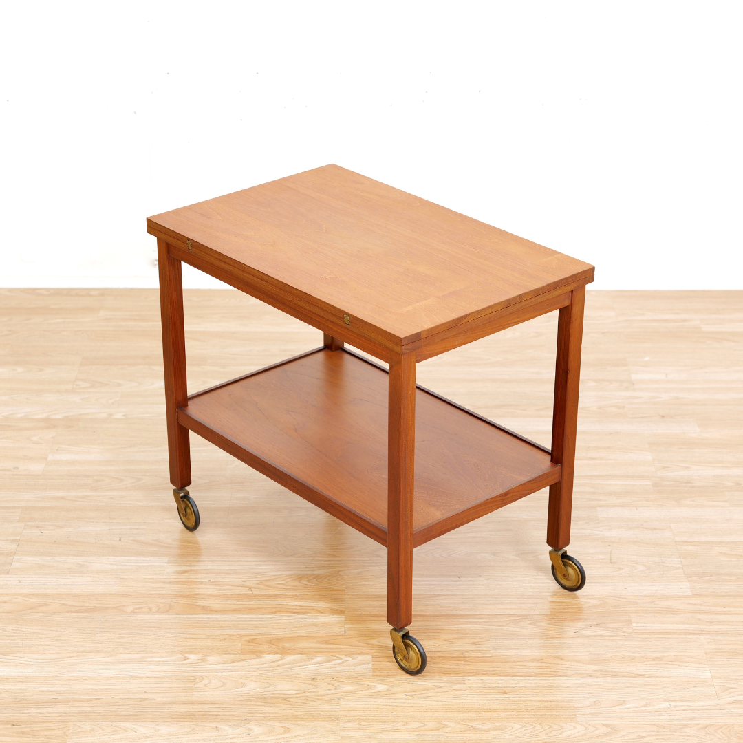 MID CENTURY TEAK FOLDING BAR CART