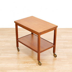 MID CENTURY TEAK FOLDING BAR CART