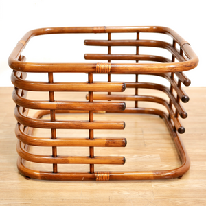 VINTAGE 1970S BENT BAMBOO RATTAN & GLASS COFFEE TABLE