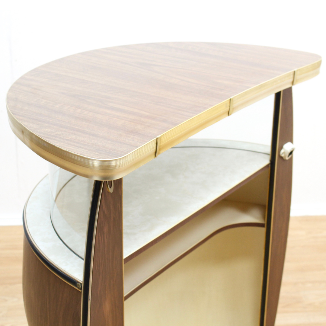 VINTAGE 1960S BARREL SHAPED DRY BAR LIQOUR CABINET