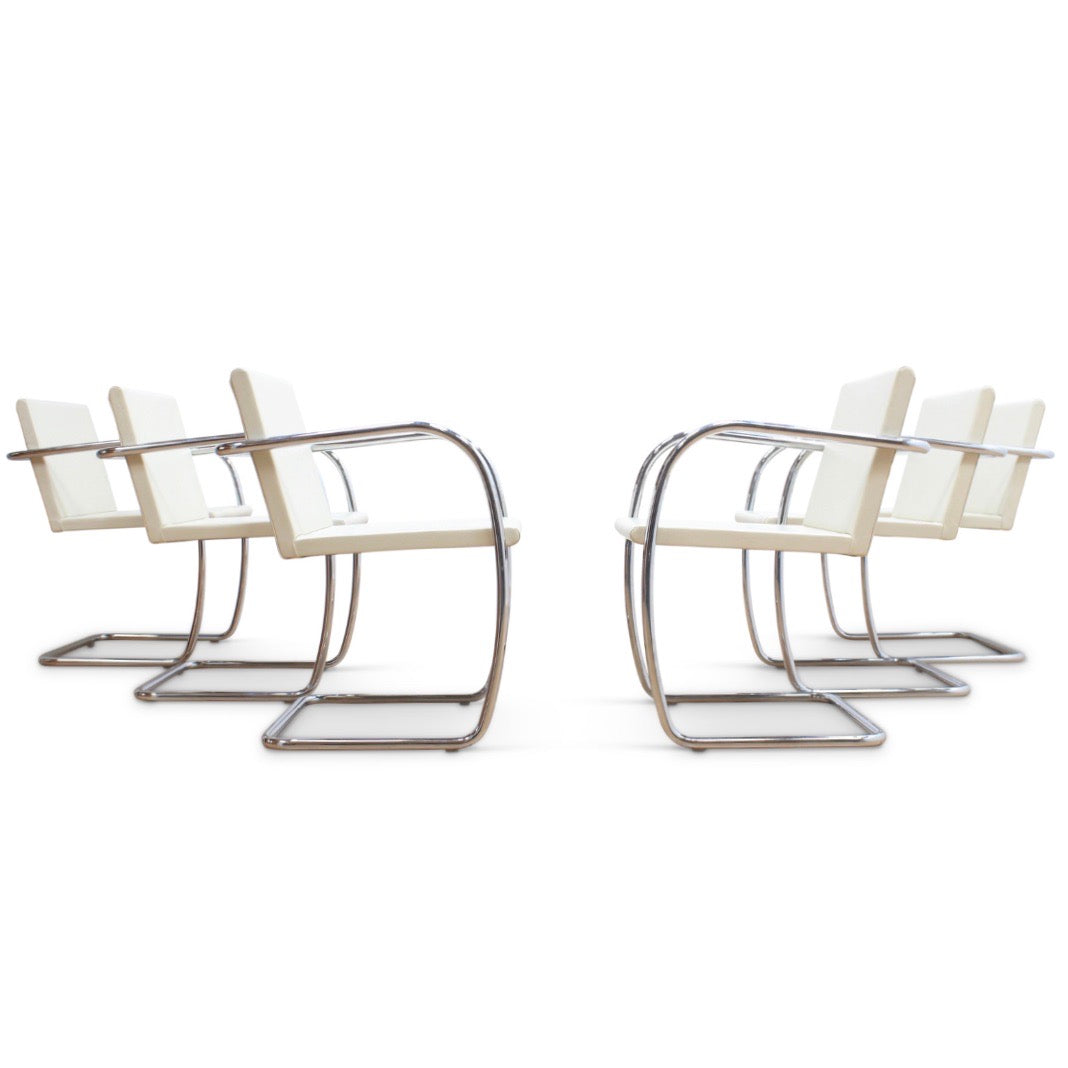 MIES VAN DER ROHE FOR KNOLL SET OF SIX LEATHER & CHROME CHAIRS