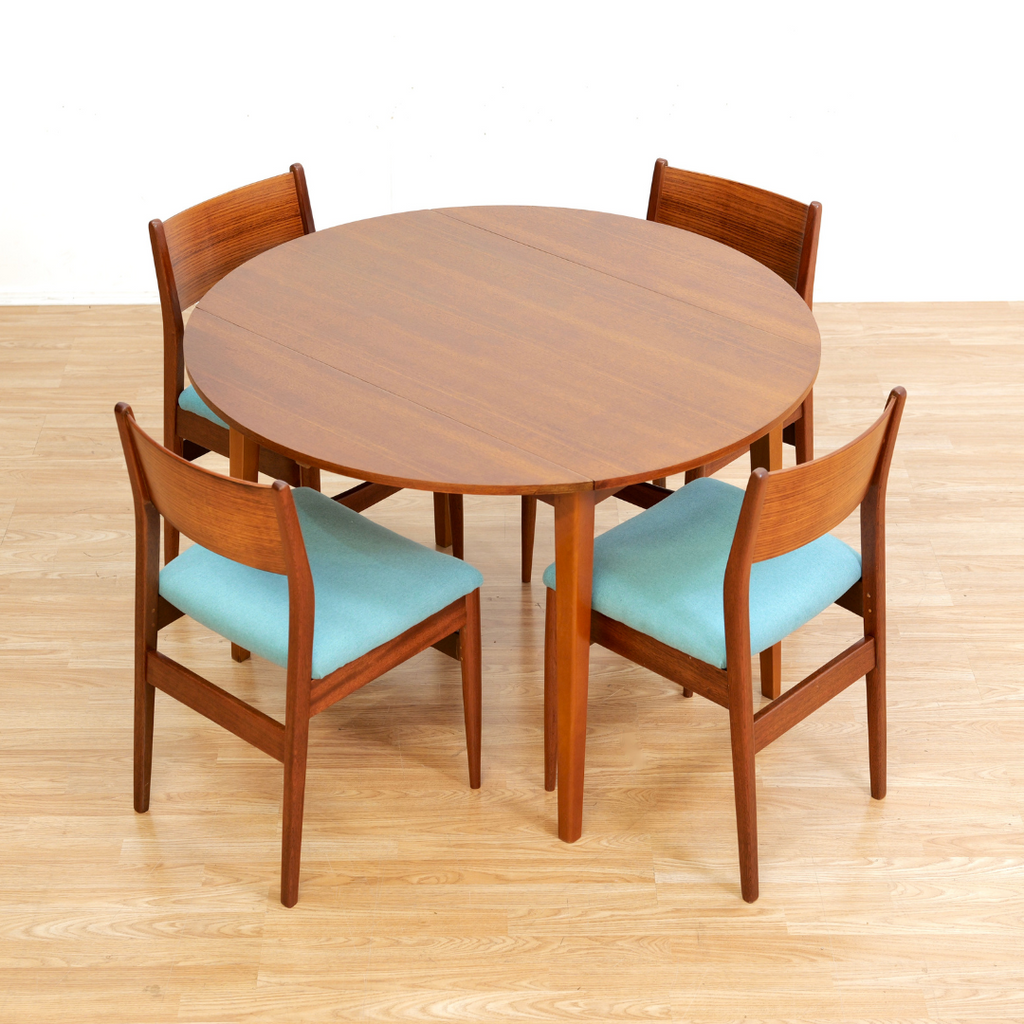 MID CENTURY DROP LEAF DINING TABLE AND FOUR CHAIRS