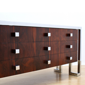 VINTAGE BRITISH ROSEWOOD & CHROME DRESSER CREDENZA BY TIM BATES FOR PIEFF FURNITURE