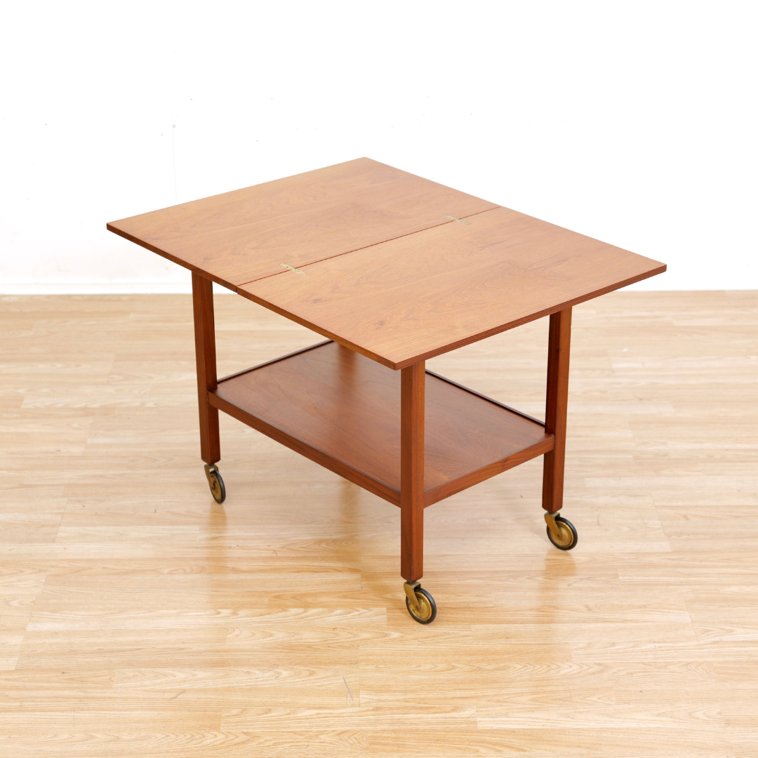 MID CENTURY TEAK FOLDING BAR CART