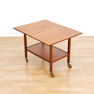 MID CENTURY TEAK FOLDING BAR CART