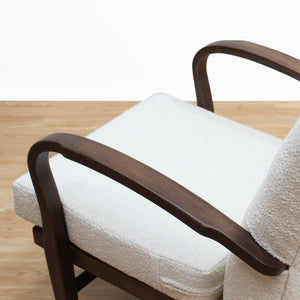 VINTAGE OAK 1940S BENTWOOD ARM CHAIR IN BOUCLE