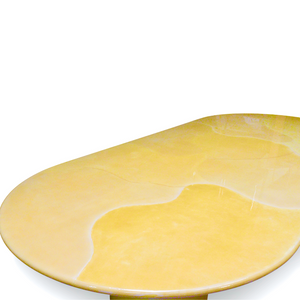 POSTMODERN 1980S KARL SPRINGER GOATSKIN CONFERENCE DINING TABLE OVAL KNIFE EDGE TOP DUAL DEMILUNE PEDESTAL BASE