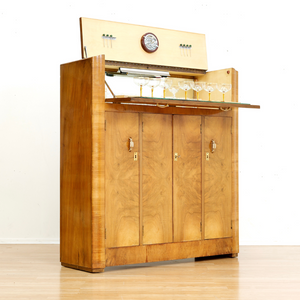 1930S ENGLISH ART DECO WALNUT BURL DRY BAR LIQUOR CABINET
