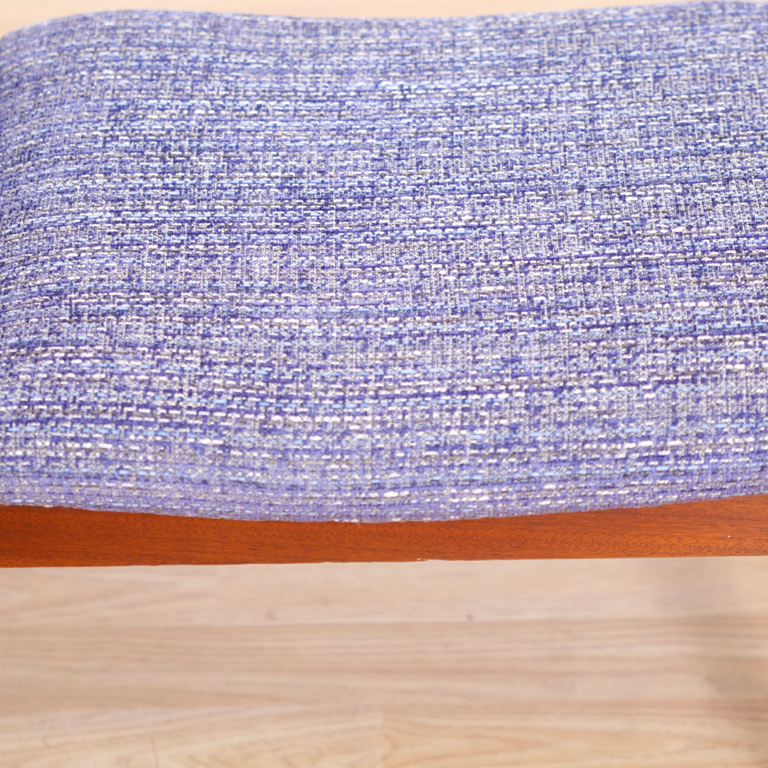 MID CENTURY ENTRYWAY BENCH IN PURPLE CHENILLE
