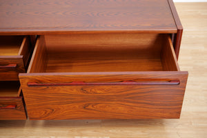 LOW 1970S DANISH MODERN ROSEWOOD CREDENZA BY FAARUP MOBELFABRIK