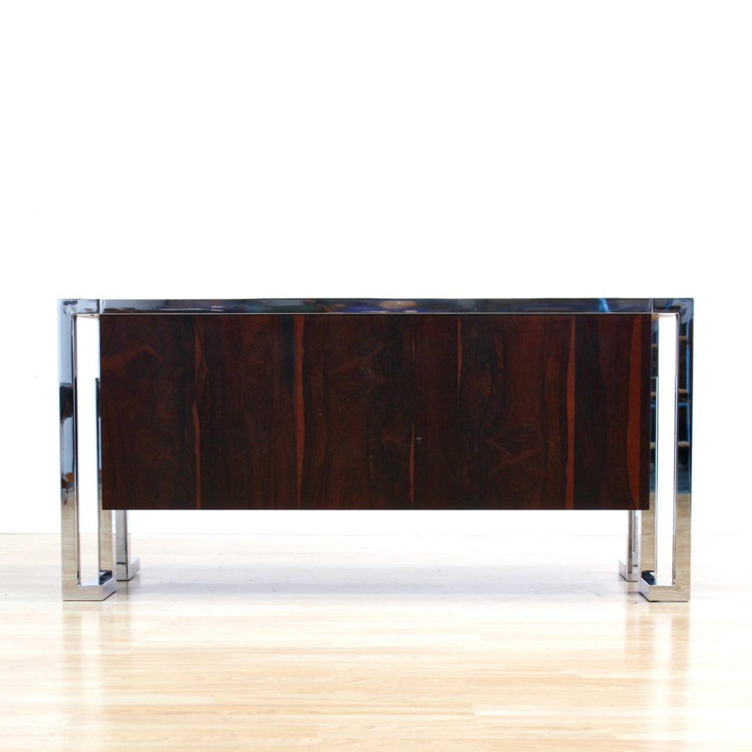 VINTAGE BRITISH ROSEWOOD & CHROME DRESSER CREDENZA BY TIM BATES FOR PIEFF FURNITURE