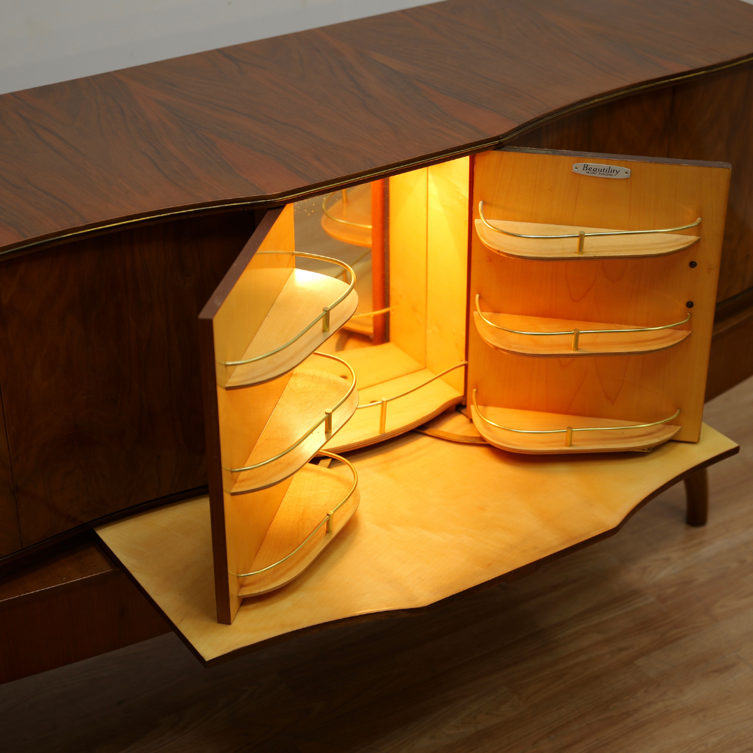MID CENTURY LIQUOR CABINET CREDENZA BY BEAUTILITY FURNITURE