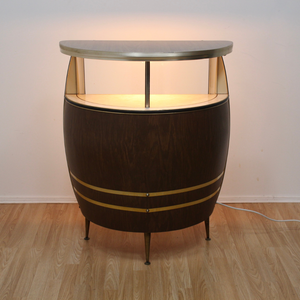VINTAGE 1960S BARREL SHAPED DRY BAR LIQOUR CABINET
