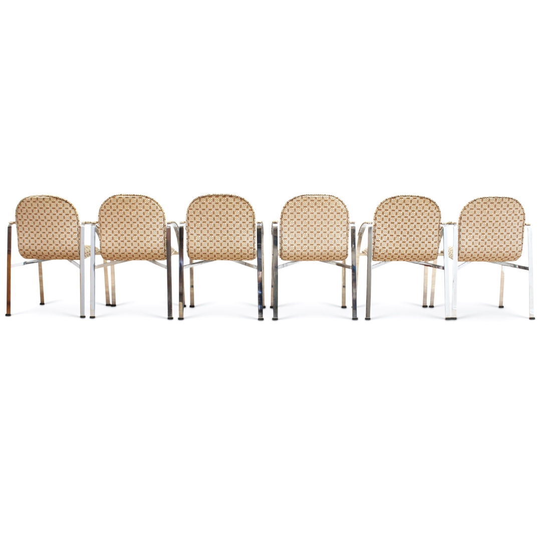 POST MODERN 1970S CHROME DINING CHAIRS BY RICHARD YOUNG FOR MERROW ASSOCIATES