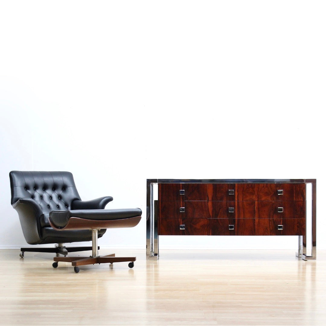 VINTAGE BRITISH ROSEWOOD & CHROME DRESSER CREDENZA BY TIM BATES FOR PIEFF FURNITURE