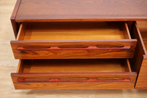 LOW 1970S DANISH MODERN ROSEWOOD CREDENZA BY FAARUP MOBELFABRIK