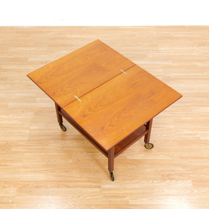 MID CENTURY TEAK FOLDING BAR CART
